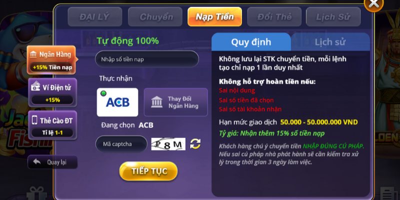 Nạp tiền Vip79 bằng ngân hàng